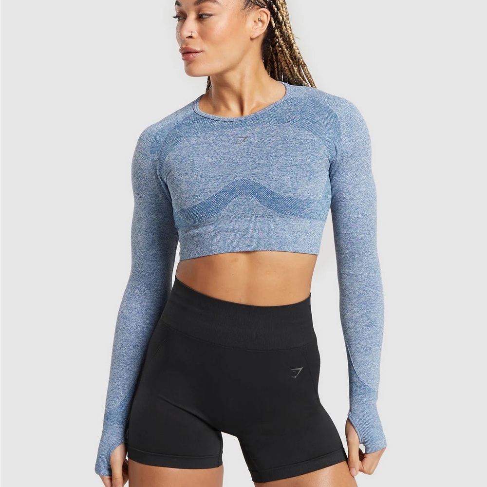 Gymshark FLEX LONG SLEEVE CROP TOP size M blue